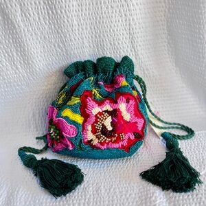 Beaded Floral Drawstring Mini Bag | Boho Festival Pouch